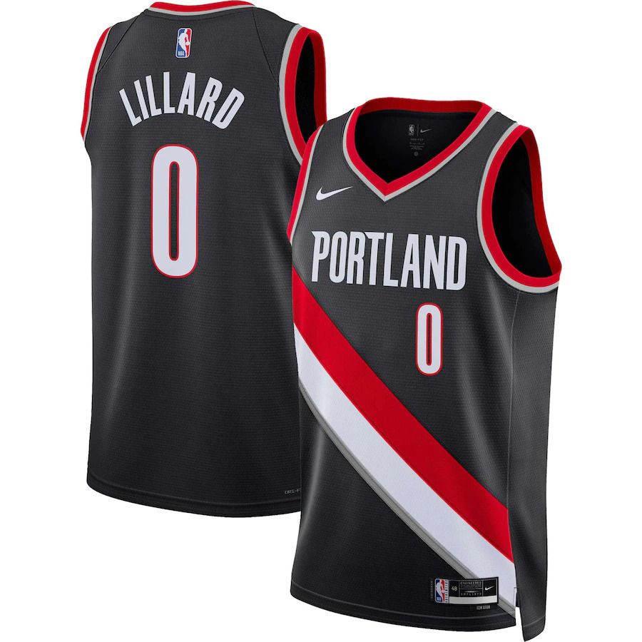Men Portland Trail Blazers 0 Damian Lillard Nike Black Icon Edition 2022-23 Swingman NBA Jersey
